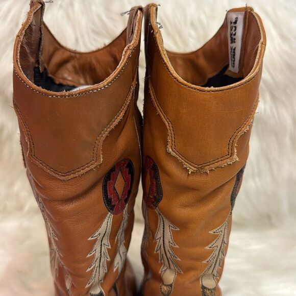 Vintage Real Leather Cowboy Boots Dream Catcher Festival Rave Burning Man A22 - Picture 11 of 15